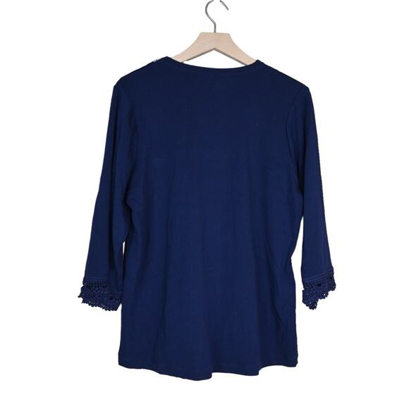 Allison Daley 3/4 Sleeve Embroidered Pullover Blouse Womens Petite Large - Picture 2 of 8